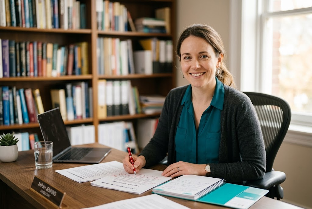 A POA Rescue case specialist at her desk, reviewing an appeal file